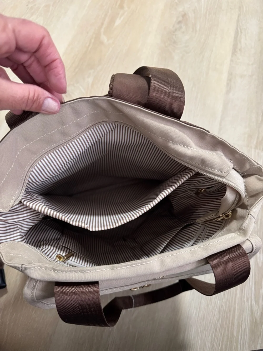 Leaurel Brown & Beige Two-Tone Backpack Tote with Pouch